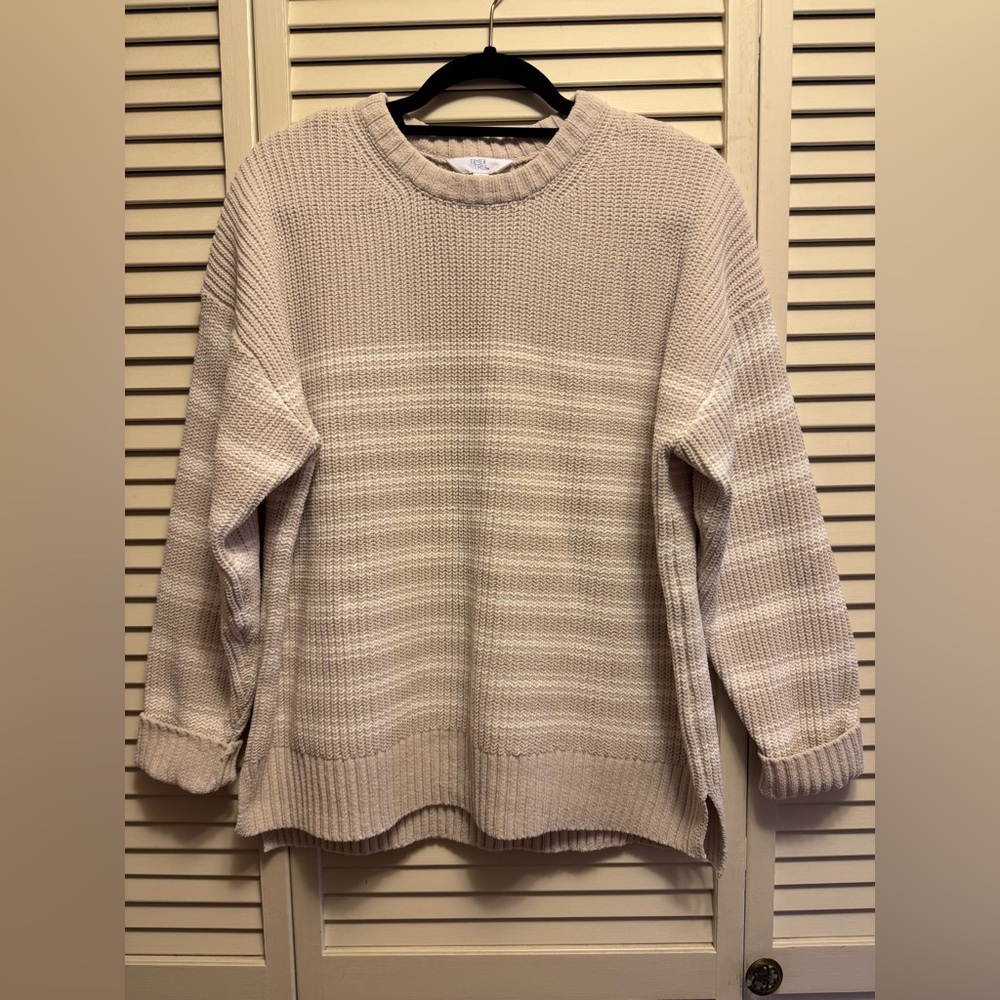 Time & Tru Large Cozy Neutral Stripe Crewneck Sweater - Women. PTP 22.5”